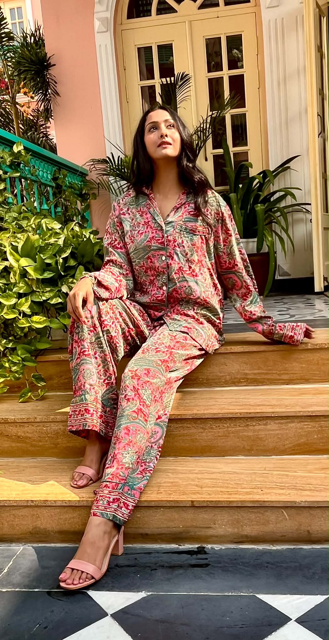 Red Mumbai Paisley - Silke pyjamas